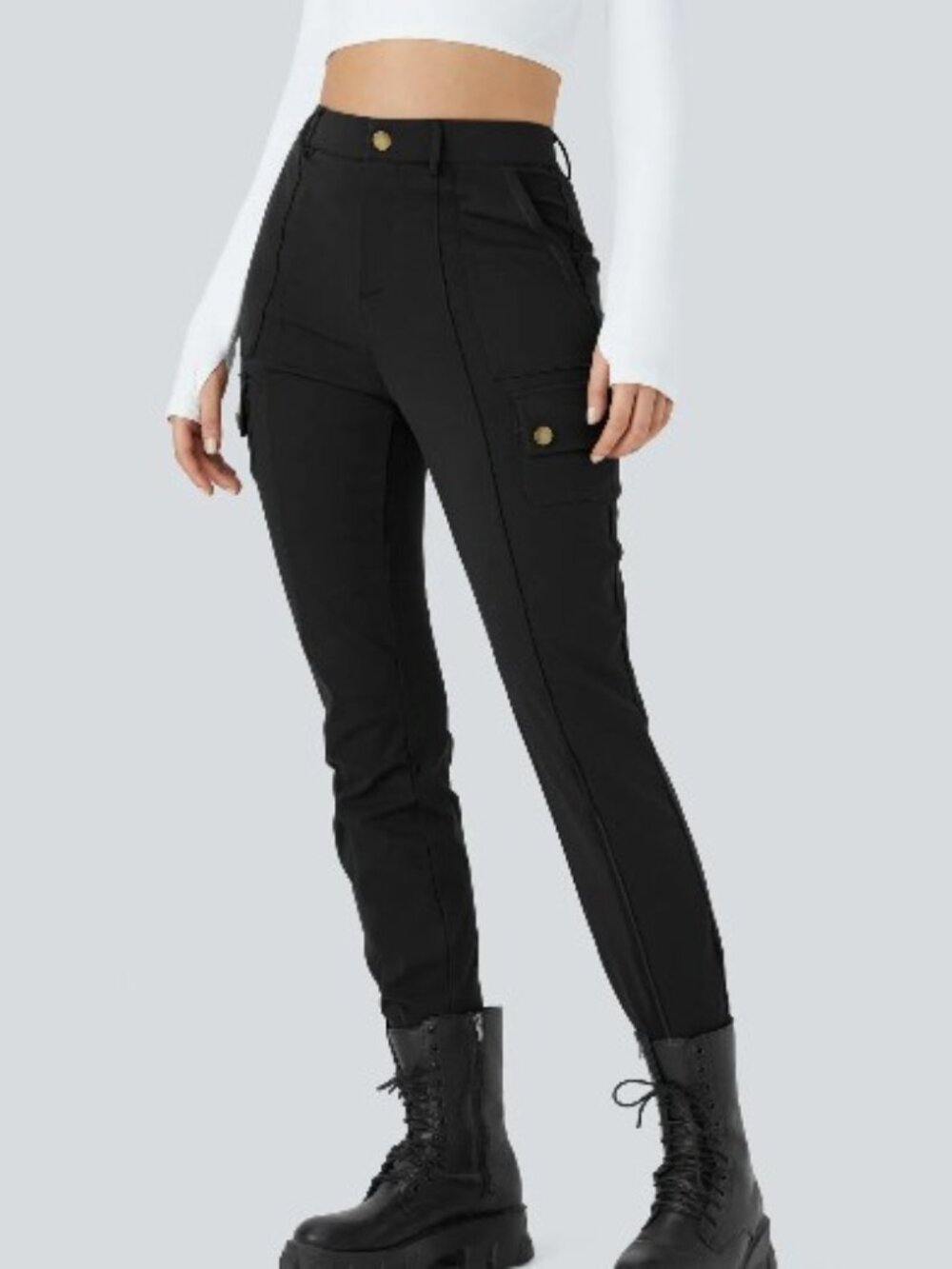 Halara DayStretch High Waisted Zipper Pockets Solid Skinny Cargo Pants Black XSP